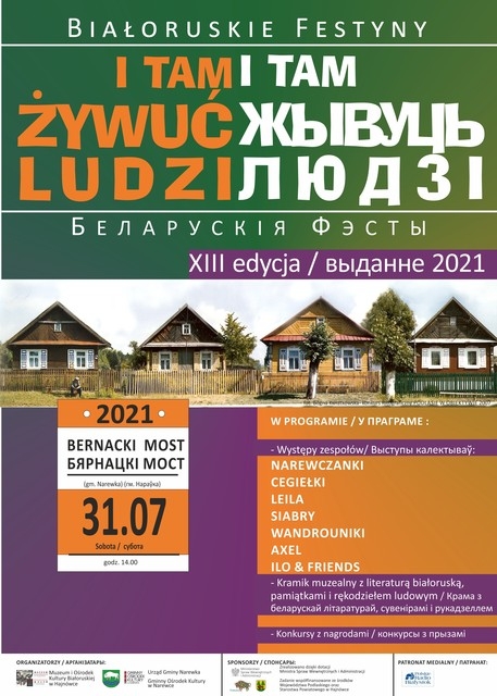 Plakat w polskim i białoruskim języku. Grafika starych chat oraz informacje o wydarzeniu