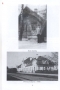 skan dwóch czarno-białych fotografii; na górnym zdjęciu dom dróżnika, przed którym stoi mężczyzna; na dolnym zdjęciu: budynek dworca kolejowego z 1906 r.