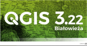 na zielonym tle mapy znajduje się napis QGIS 3.22 Białowieża