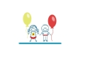 grafika dzieci z balonikamiżółtym i czerwonym