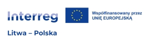 logotyp: na białym tle niebieski napis Interreg Polska-Litwa współfinansowany przez Unię Europejską, w środku flaga Unii Europejskiej