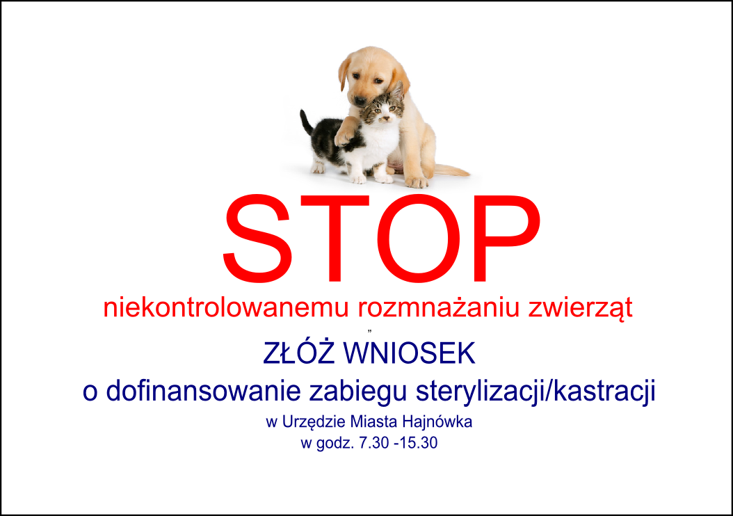 Plakat Plakat zapraszający do złożenia wniosku. W grafice kot i pies.