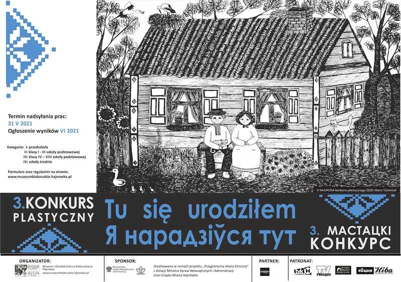 Plakat promujący wydarzenie Grafika czarnobiała chata