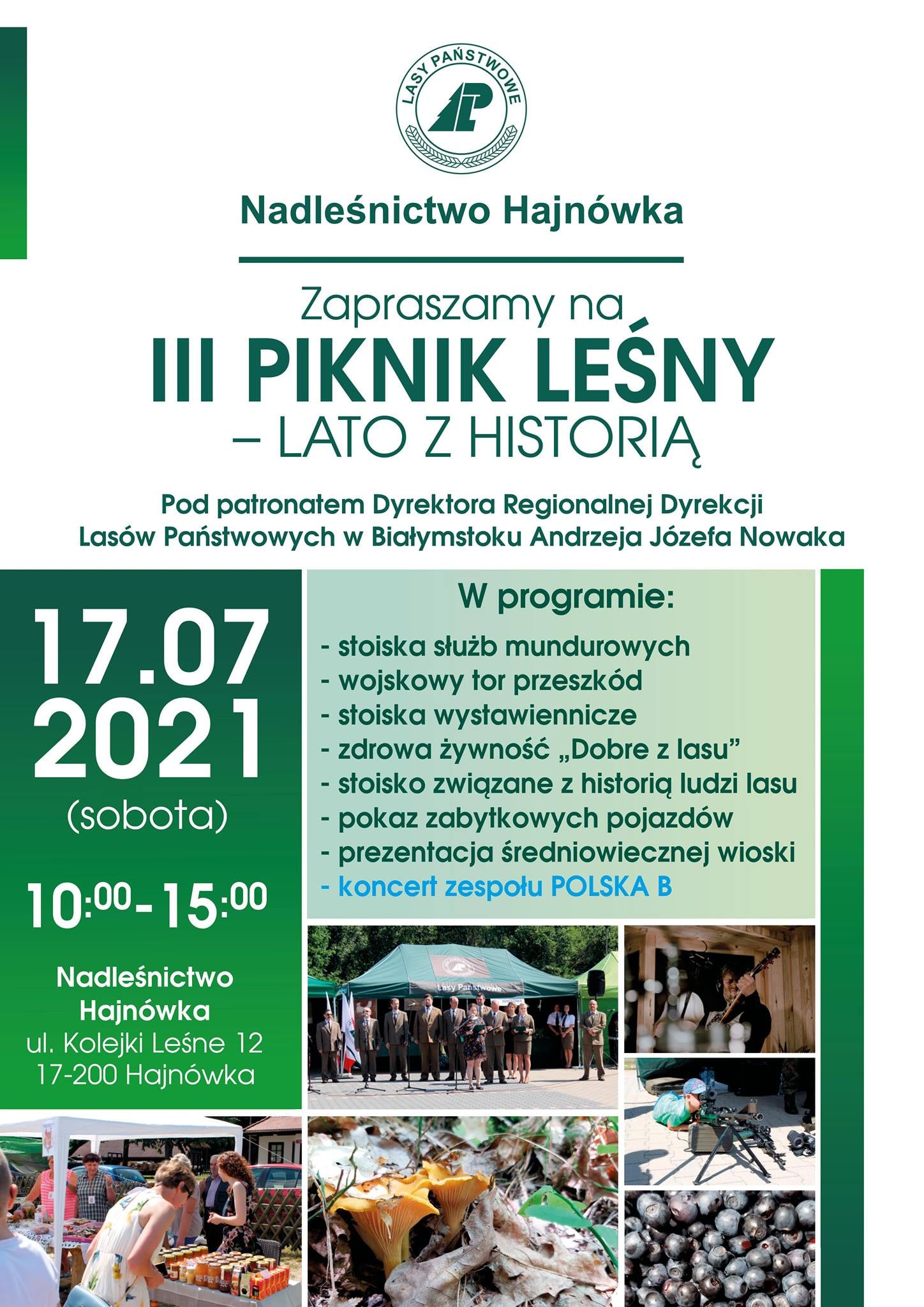 plakat informacyjny wydarzenia; tekst z plakatu w opisie poniżej; w dolnej cześci znajduje się kolaż zdjęć z poprzednich edycji, runa leśnego 