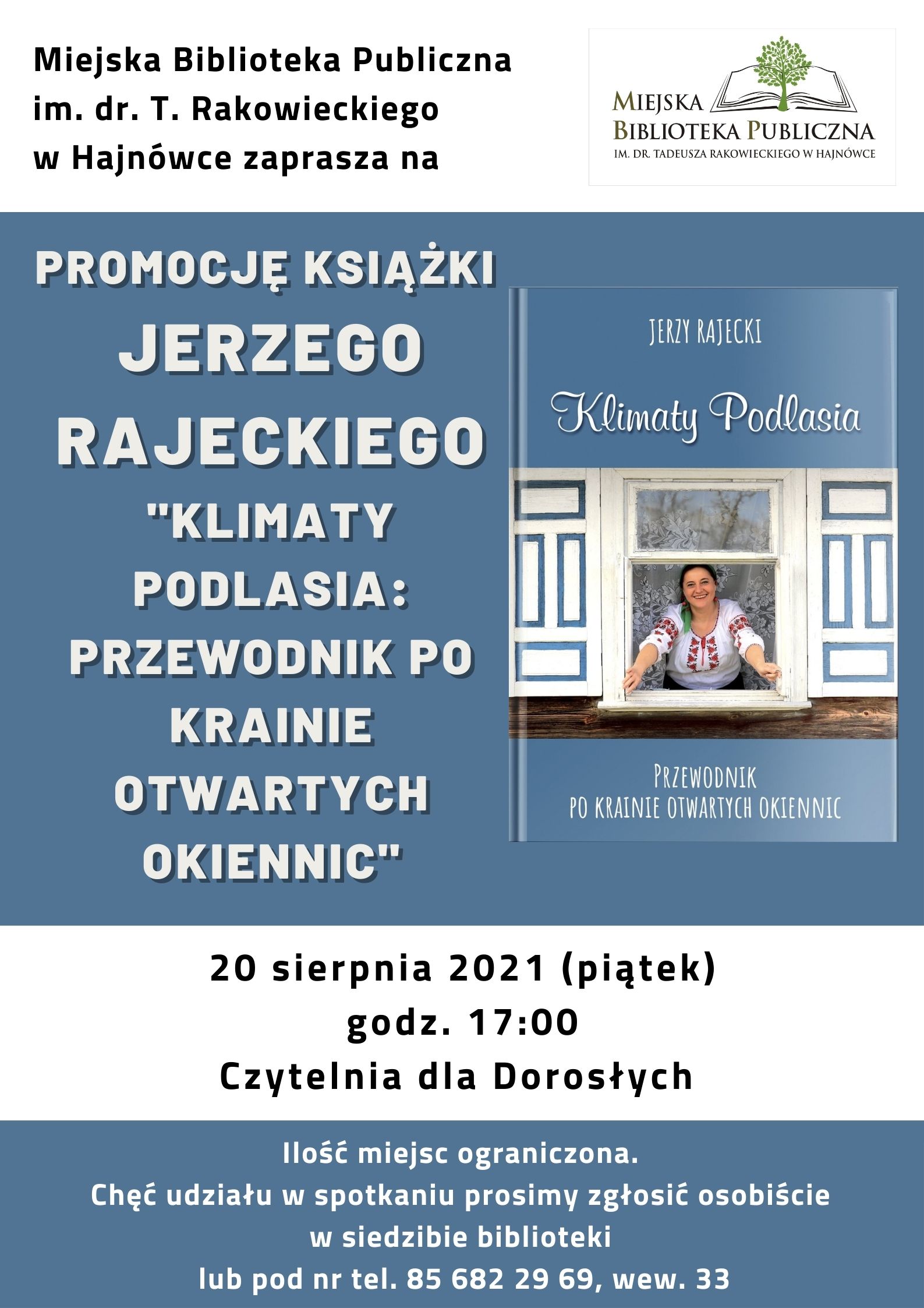granatowy plakatna którym znajdują się informacje o plakacie i okładka książki