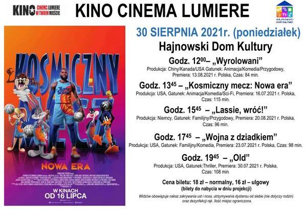 afisz; z lewej strony grafika z jednego z filmów; z prawej strony repertuar