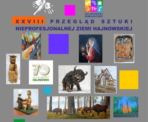 Plakat ze zdjęciami prac z Przeglądu sztuki