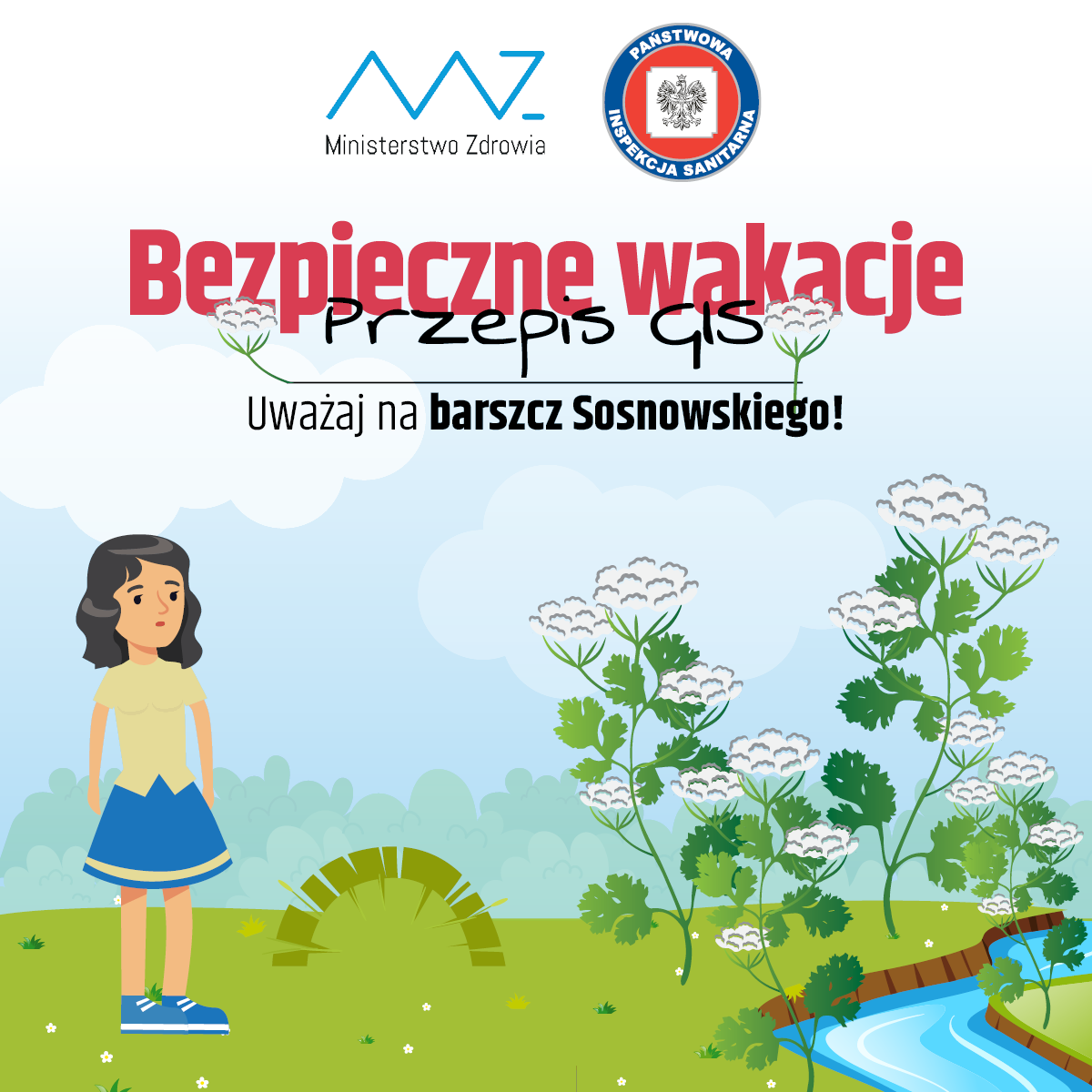 grafika barszczu Sosnowskiego oraz logo Sanepidu i Ministerstwa Zdrowia