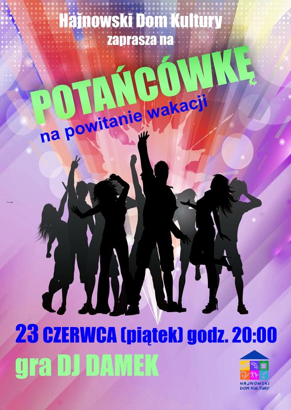 plakat zapraszajacy na wydarzenie grafika tańczących par, loga organizatorów oraz informacje o wydarzeniu