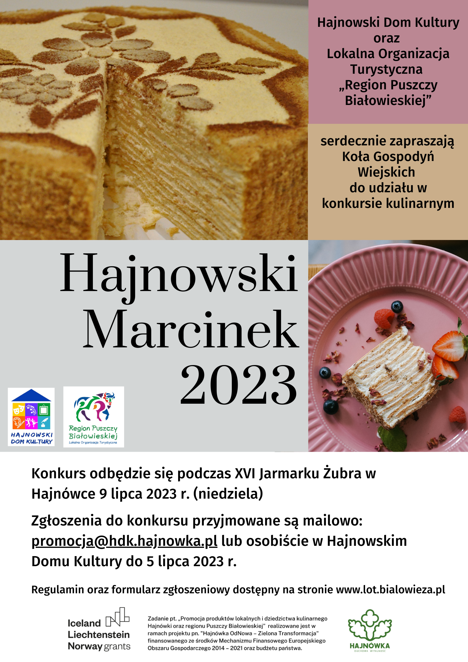 plakat konkursu; w tle zdzjęcie Hajnowskiego Marcinka oraz indformacje o konkursie