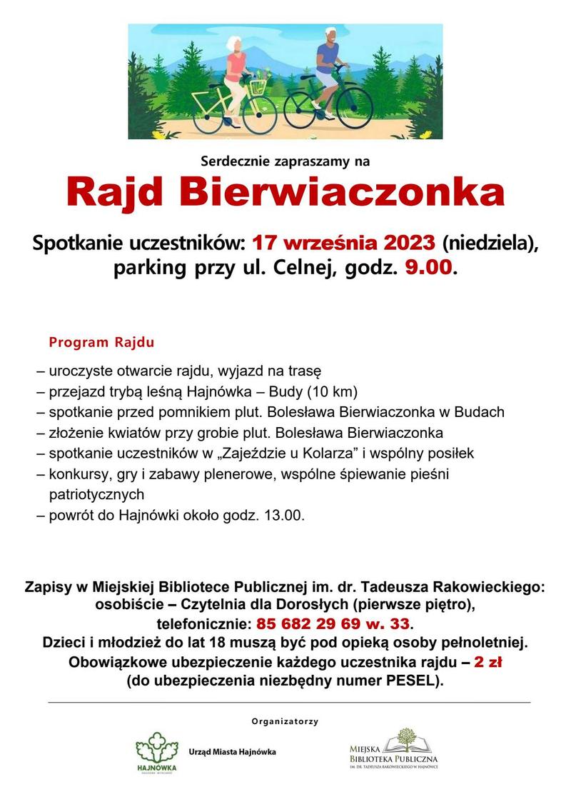 grafika rowerzystów oraz informacje o wydarzeniu i loga organizatorów