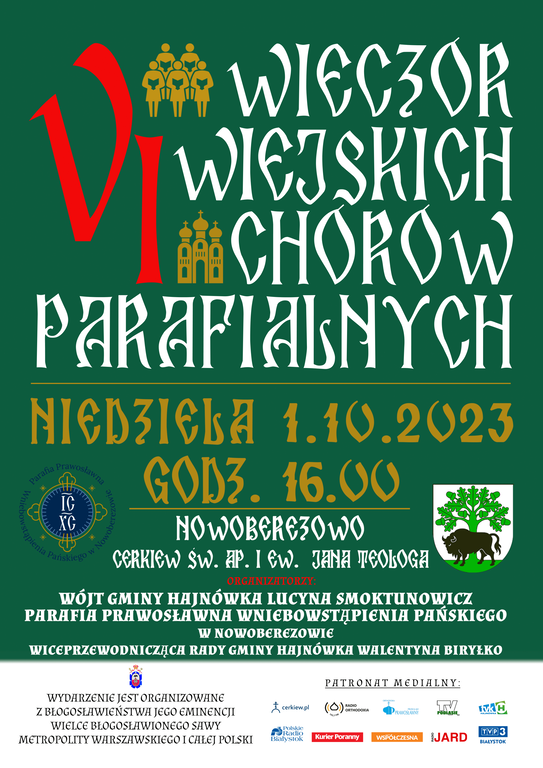 na zielonym tle biało-złote napisy - informacje o wydazeiu, u dołu na białym pasku logotypy organizatorów, patronów medialnych, Kancelarii Metropolity 