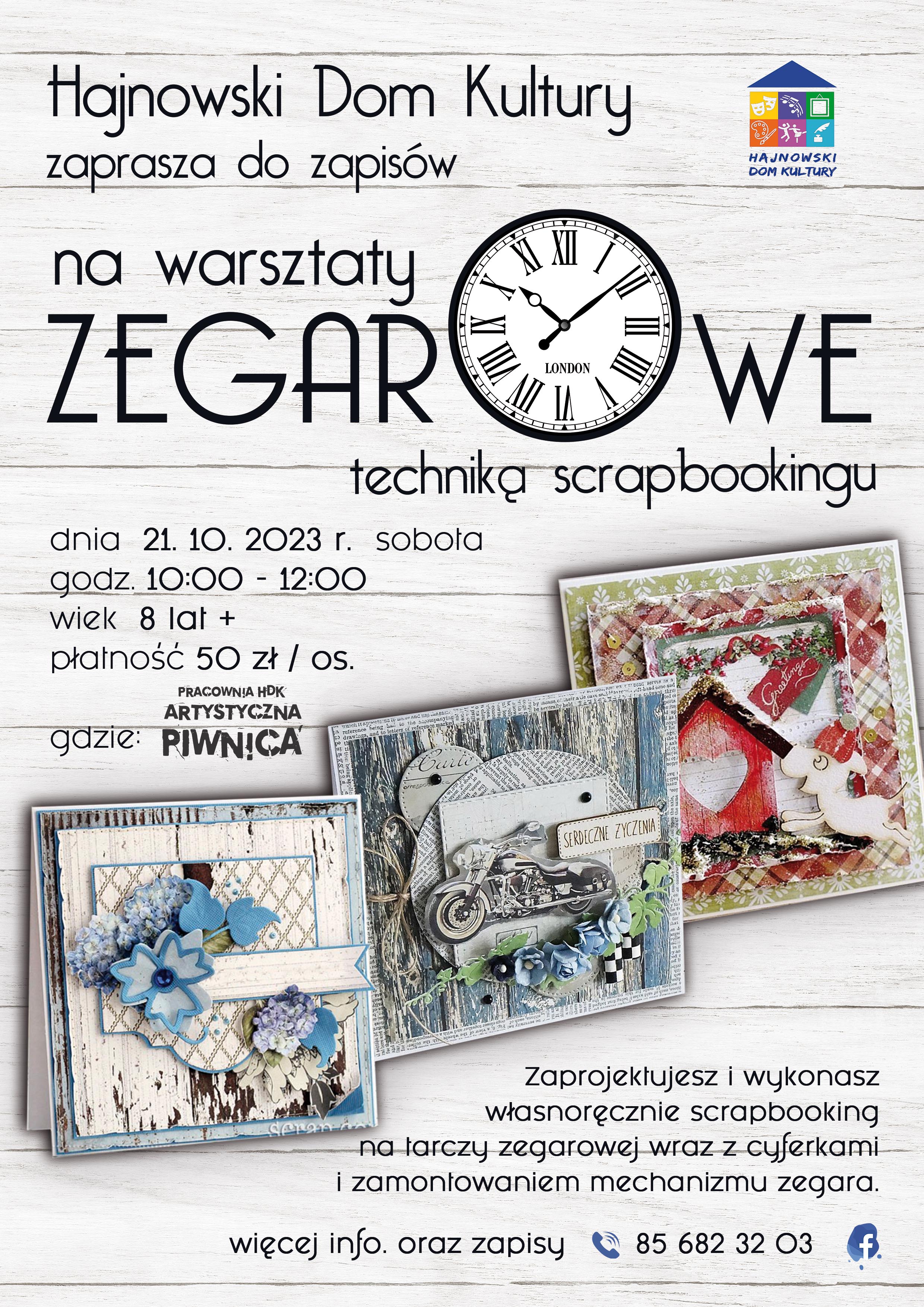w tle imitacja jasnego drewna, na nim ręcznie wykonane pocztówki i informacje o wydarzeniu