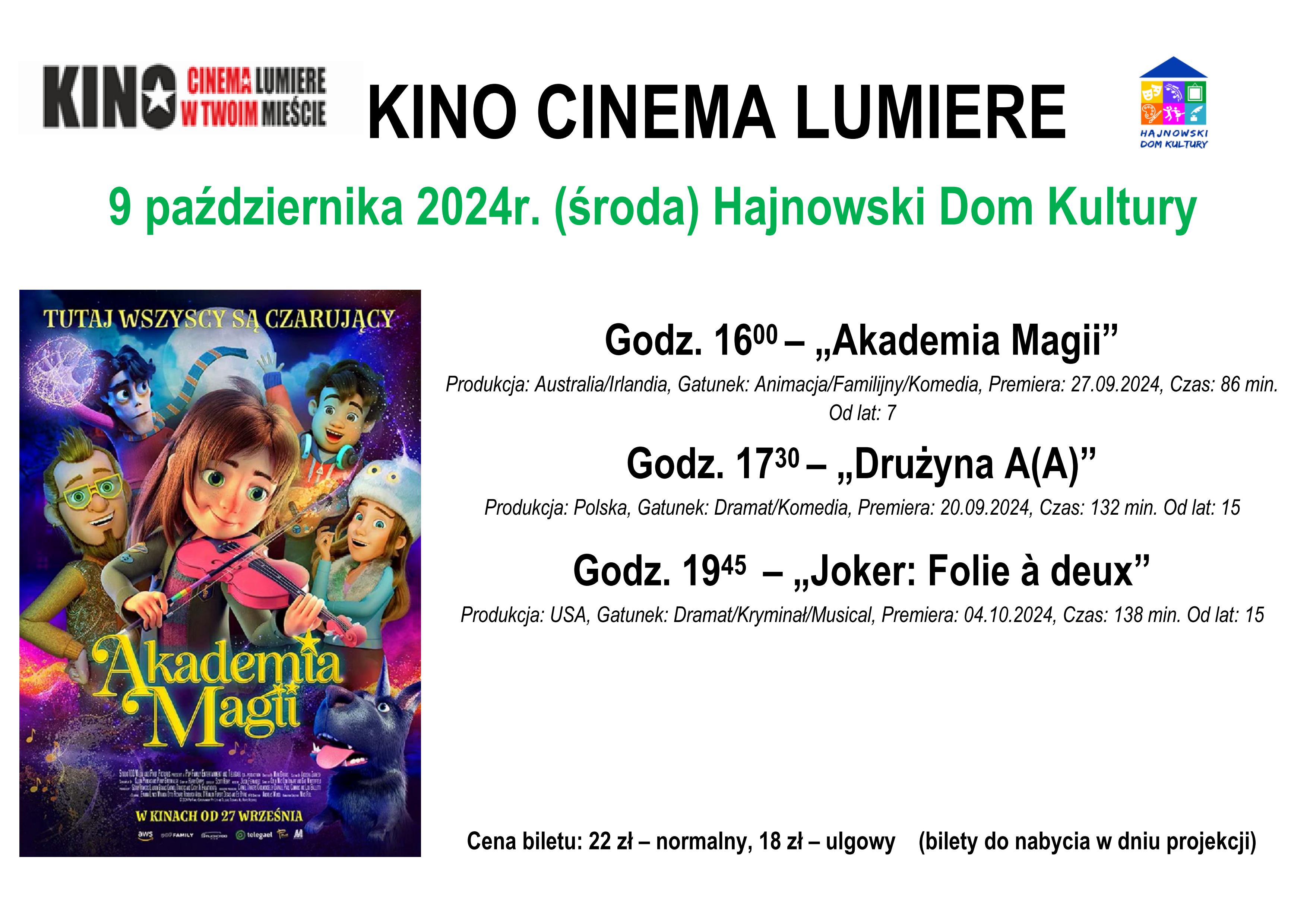 plakat z repertuarem kina i plakatem jednego z filmów