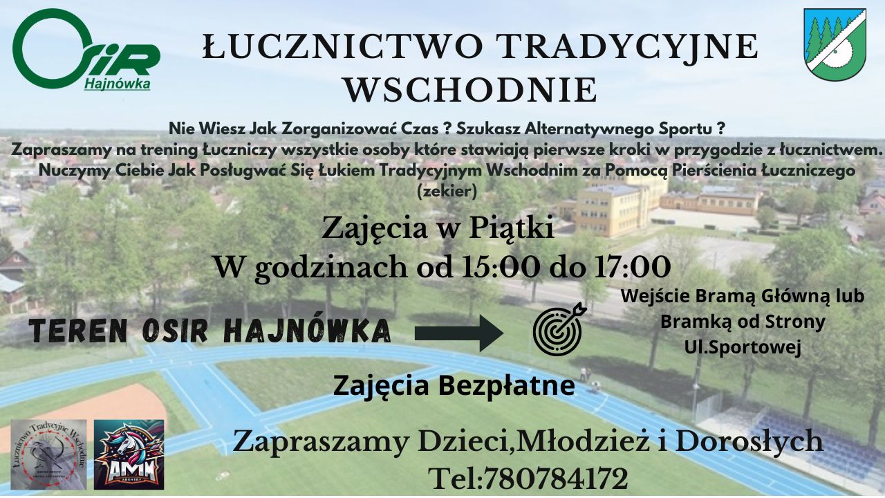 plakat zapowiadający zajęcia z informacjami na tle zdjęcia stadionu miejskiego