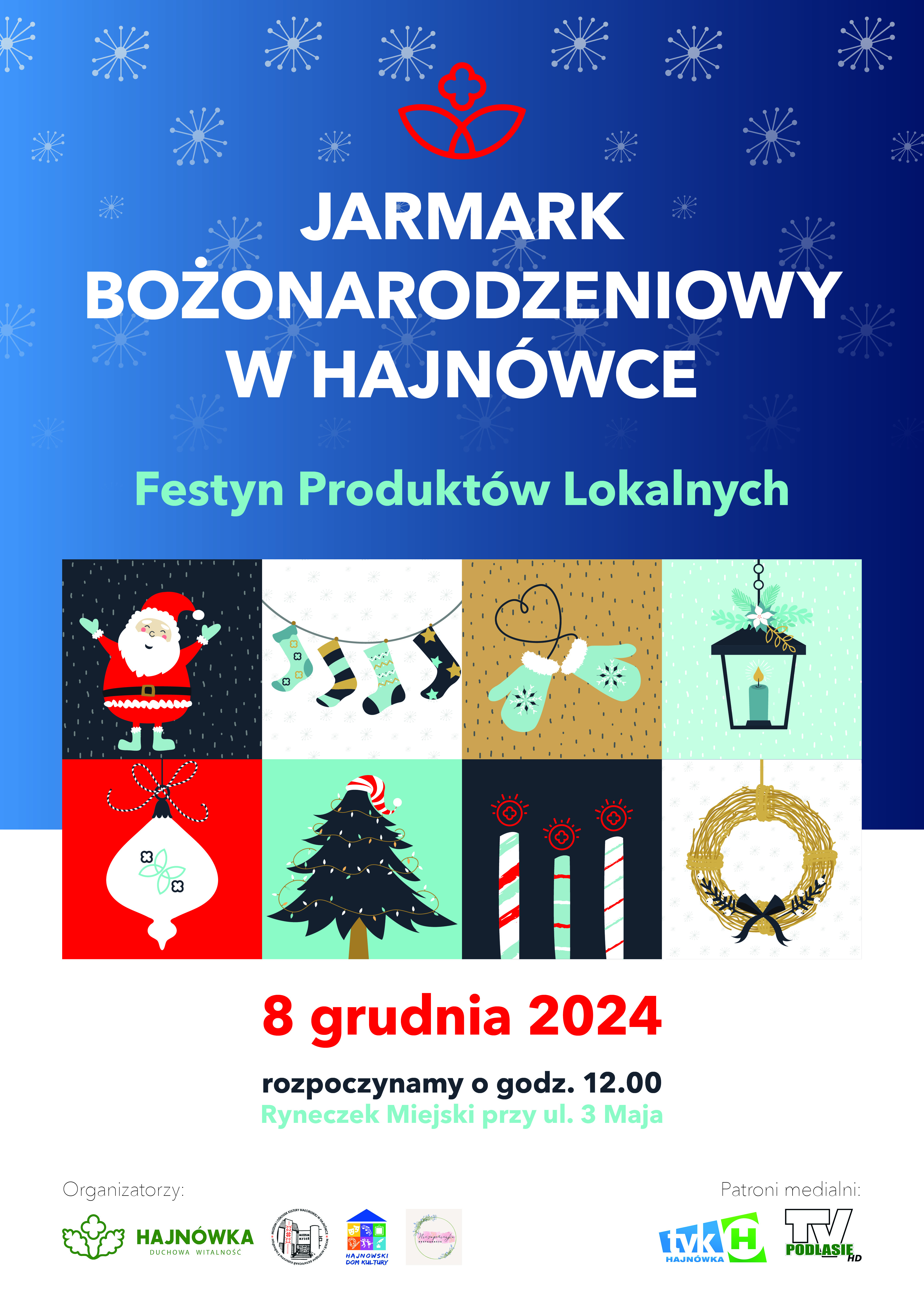 plakat zapowiadający jarmark w bożonarodzeniowej grafice z informacjami o wydarzeniu