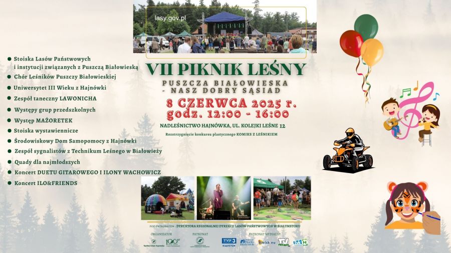 plakat zapraszający na wydarzenie informacje o wydarzeniu, logo organizatora, grafika tematyczna