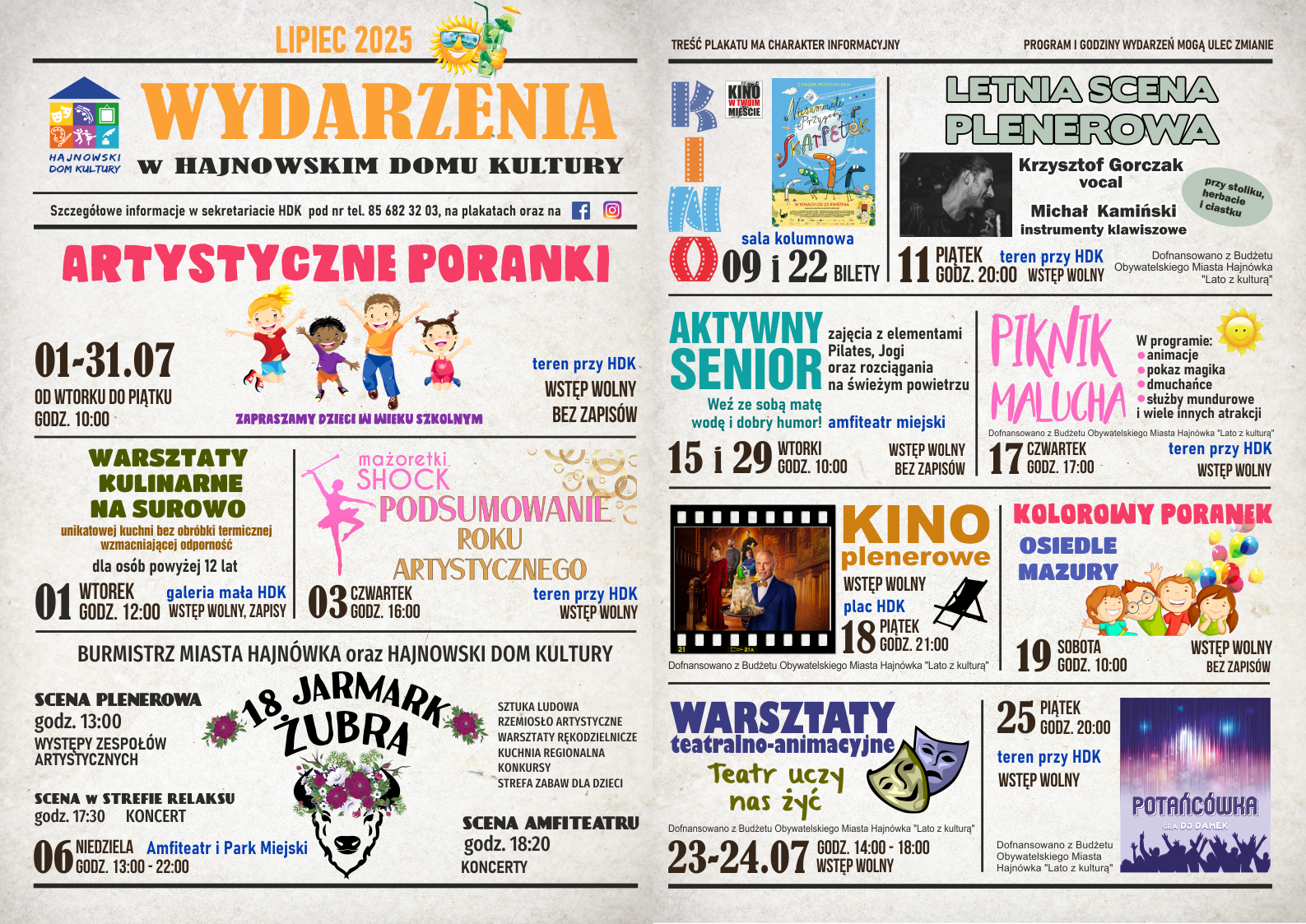 plakat z wydarzeniami domu kultury w lipcu