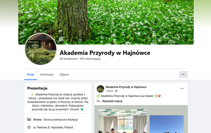 zrzut ekranu na stronę fb Akademii Przyrody w Hajn&oacute;wce