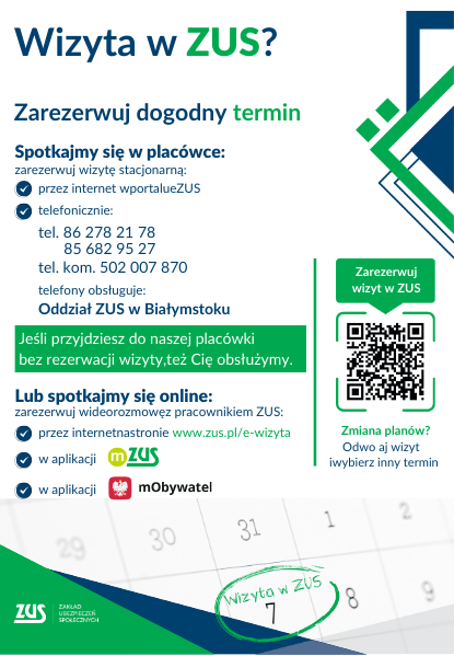 Plakat rezerwacji wizyty w ZUS