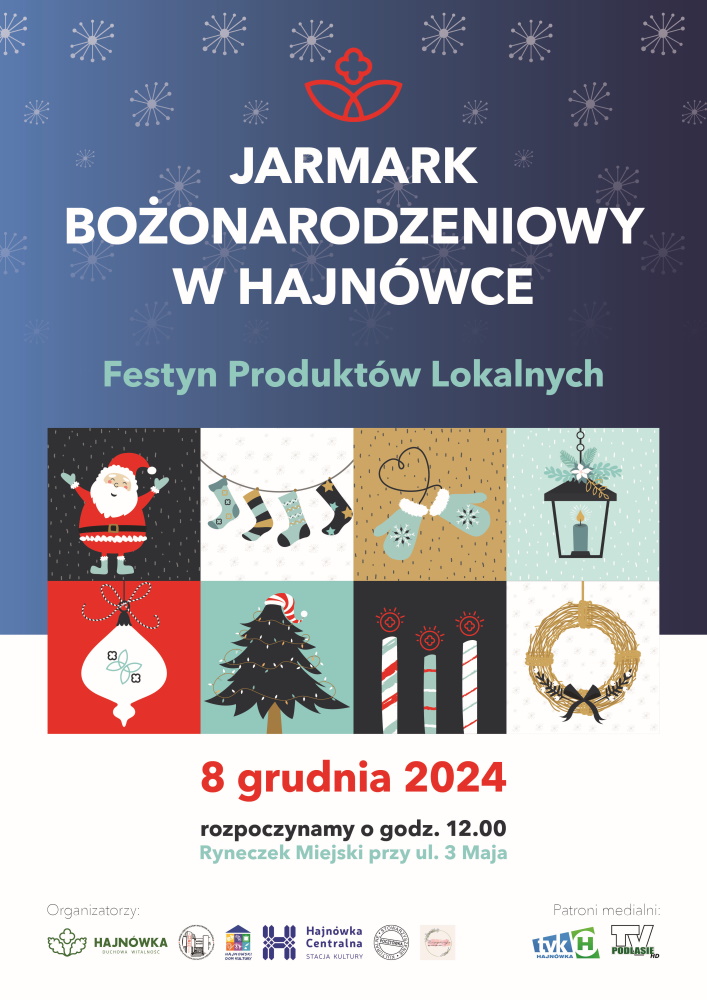 plakat zapowiadający jarmark w bożonarodzeniowej grafice z informacjami o wydarzeniu