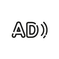 litery A i D obok nich z prawej strony dwie łukowate linie imitujące wydobywający się dźwięk