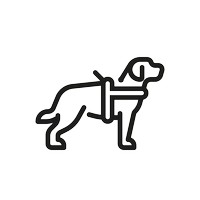 Opis alternatywny piktogramu: postać psa z nałożonymi szelkami 