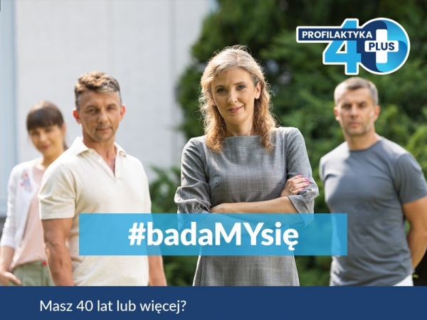 na plakacie znajdują się cztery osoby oraz informacje o badaniu i logo 40