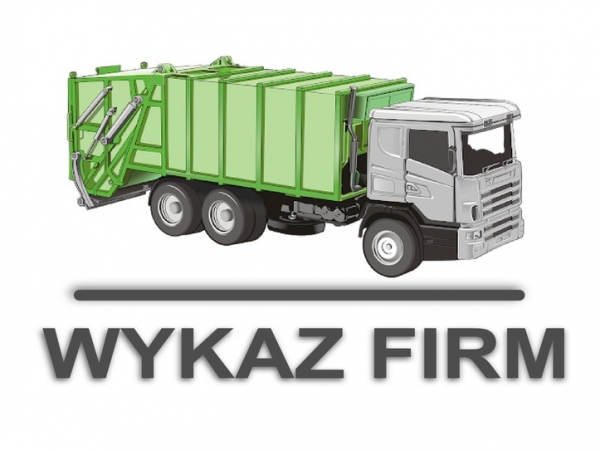 szaro-zielona śmieciarka, na dole napis WYKAZ FIRM