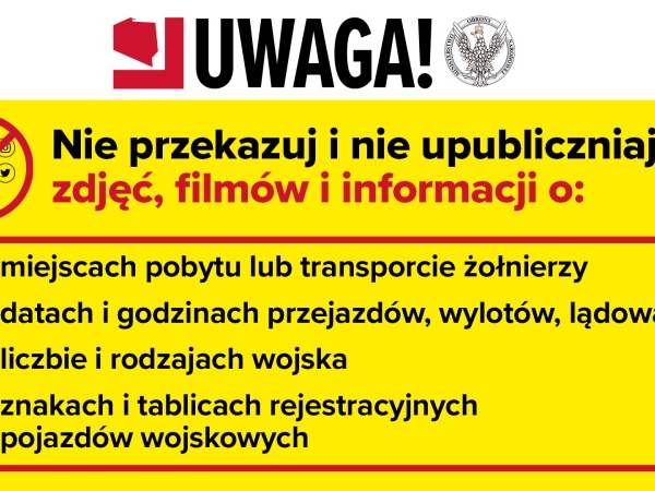 Biało-żółty plakat z informacjami dotyczącymi bezpieczeństwa