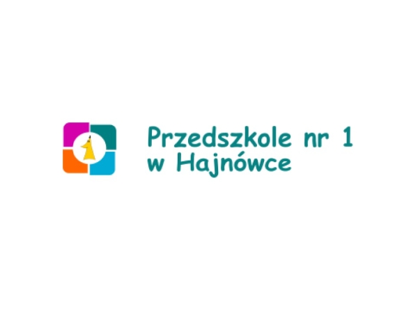 Kolorowa grafika  z numerem 1 oraz napis: PRzedszkole nr 1 w Hajnówce