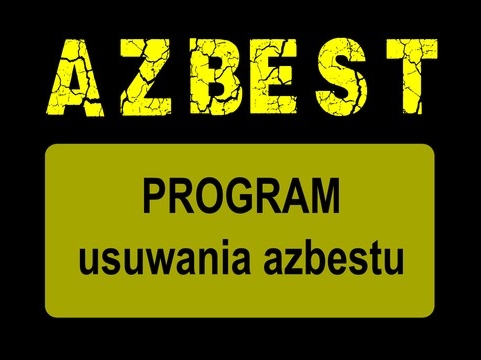 czarno żółty baner z napisami AZBEST