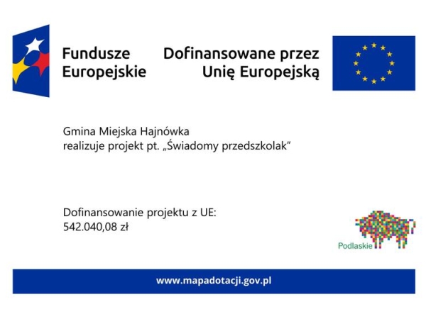 Tytuł projektu, informacja o dofinansowaniu oraz loga unijne i projektowe