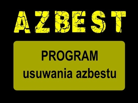czarno żółty baner z napisami AZBEST