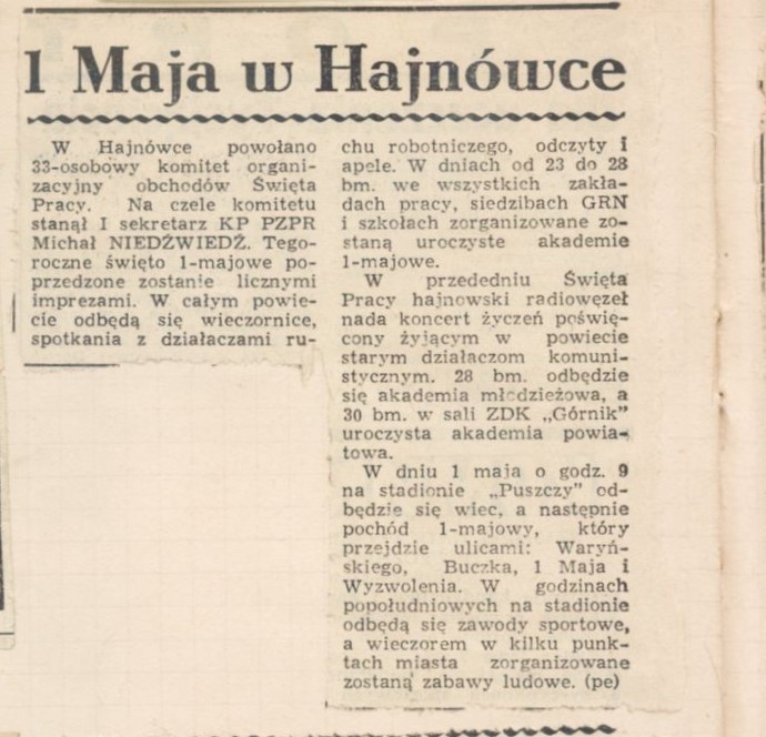 Skan wycinka z gazety z artykułem: 1 Maja w Hajnówce