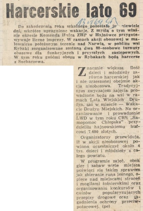 Wycinek artykułu "Harcerskie lato 69"