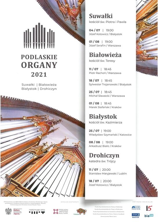organy, loga organizatora i sponsorów oraz program koncertów