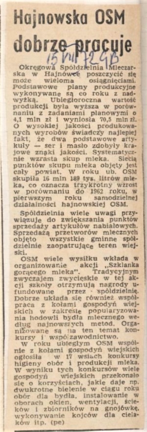 Skan wycinka z gazety "Hajnowska OSM dobrze pracuje"
