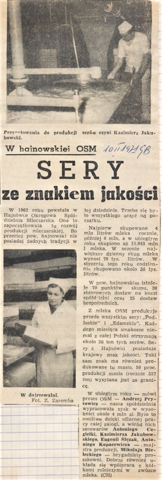 Skan wycinka z gazety "Sery ze znakiem jakości"
