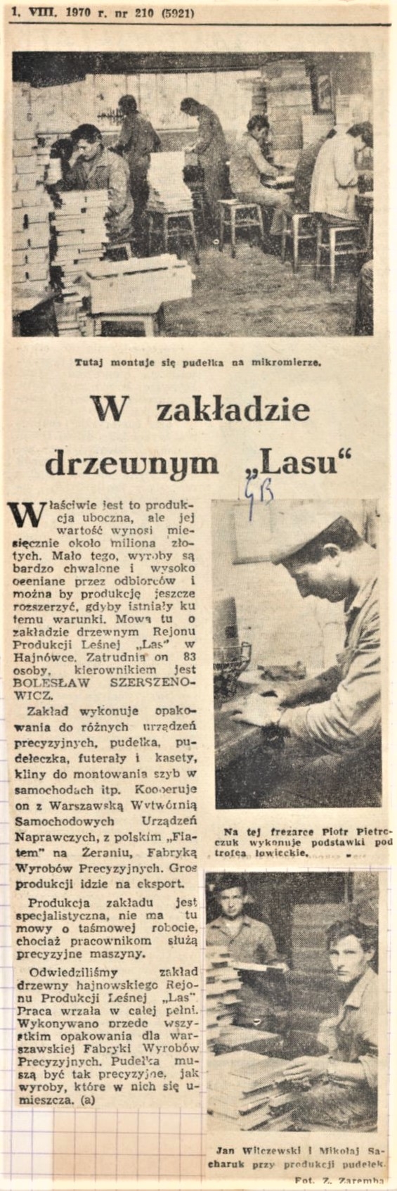 Skan wycinka z gazety. Artykuł "W zakłądzie drzewnym "lasu"".