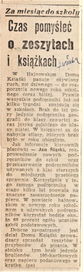Wycinek skanu gazety z artykułem "Za miesiac do szkoły"