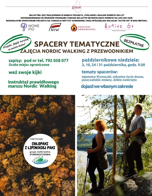 Plakat wydarzenia Spacer tematyczny - Zajęcia nordic walking z przewodnikiem