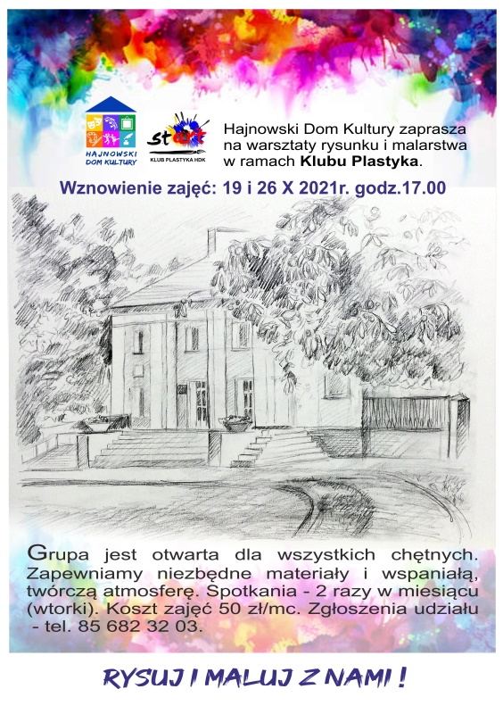 Plakat Warsztatów Klubu Plastyka zawierający informacje o spotkaniach