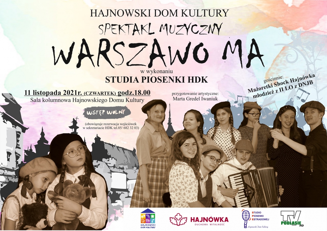 plakat wydarzenia; na barwnym pastelowym tle grupa młodzieży w strojach z lat 20. w kolorze sepii; nad nimi informacja o wydarzeniu