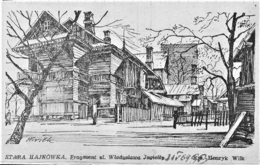STARA HAJNÓWKA. Fragment ul. Władysława Jagiełły. Rys. H. Wilk (21.05.1969, Gazeta Białostocka)