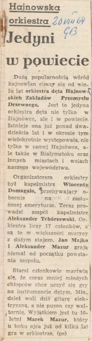 Wycinek starej gazety, zawieta tytuł i tekst artykułu.