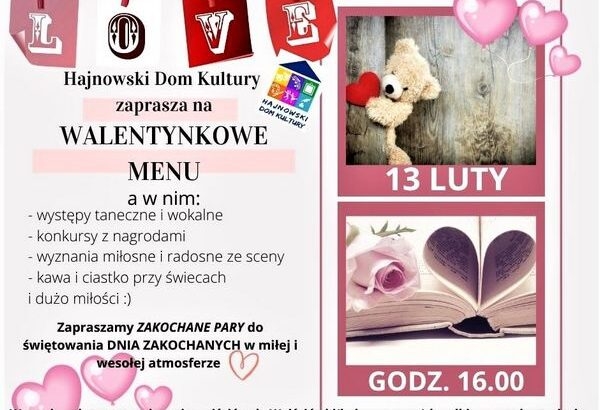 plakat w różówej tonacji, na którym znajdują się infromacje o wydarzeniu oraz logo Hajnowskiego Domu Kultury