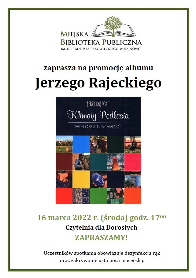 Plakat promujący album Jerzego Rajeckiego, pośrodku zdjęcie okładki książki.