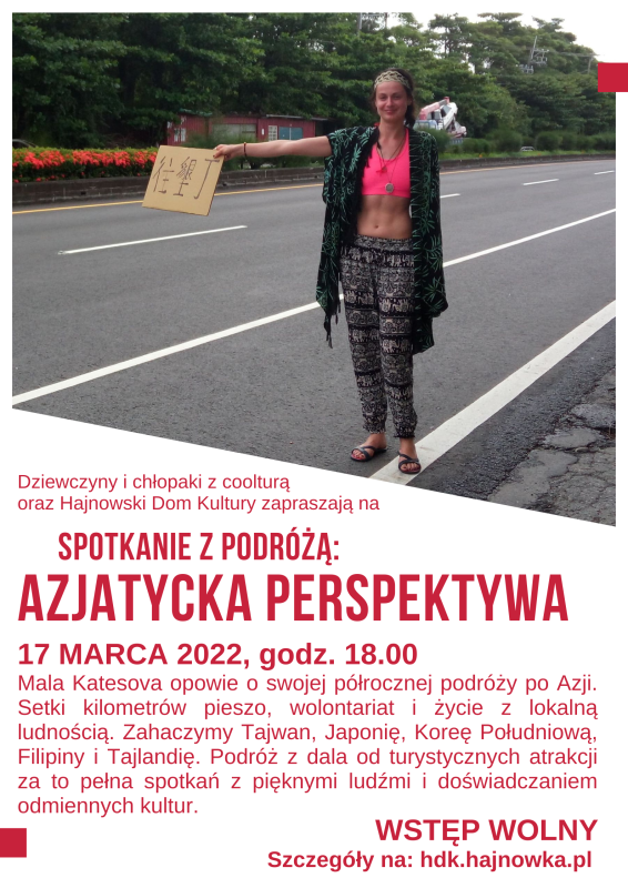 Plakat promujący wydarzenie, zdjęcie kobiety stojącej przy drodze