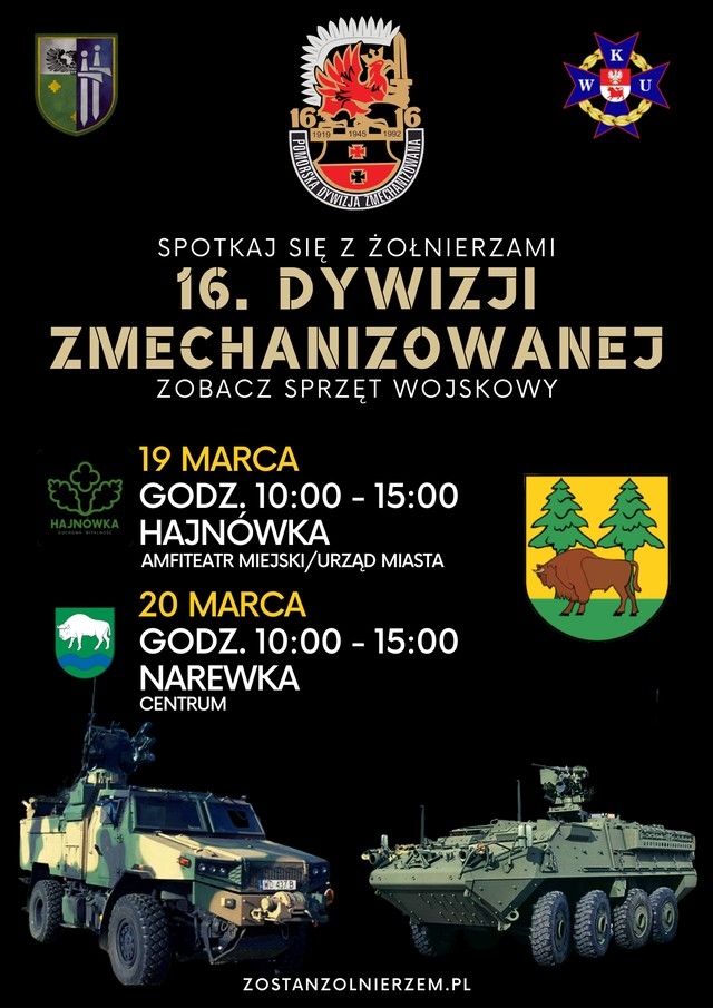 grafika sprzętu wojskowego oraz loga i herby herby współorganizatorów